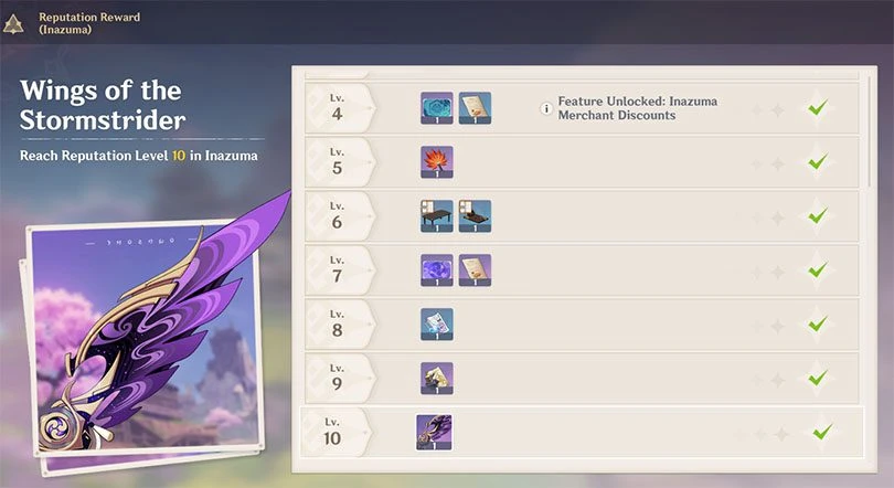 Rewards reputation in Inazuma
