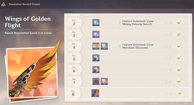 Rewards of reputation in Liyue
