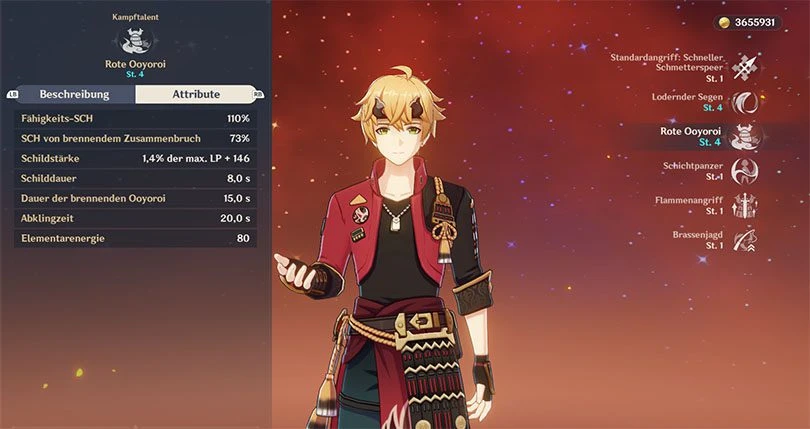 Statistik der elementaren Entfesselung von Thoma in Genshin Impact