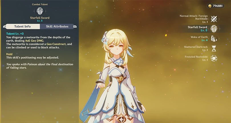 Description of the elemental attack of the Traveler Geo in Genshin Impact
