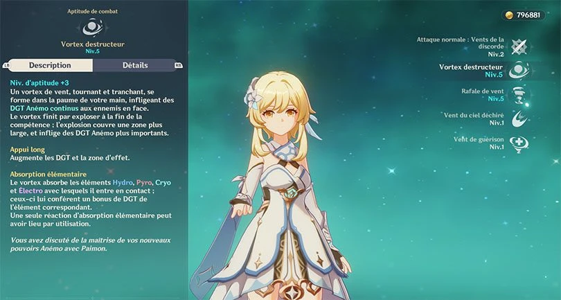 Descriptif de l'attaque élémentaire du Voyageur Anémo dans Genshin Impact