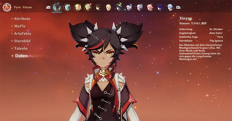 Xinyans Profil in Genshin Impact