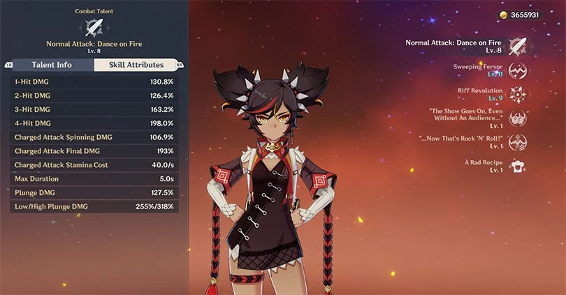 Xinyan's normal attack statistics in Genshin Impact