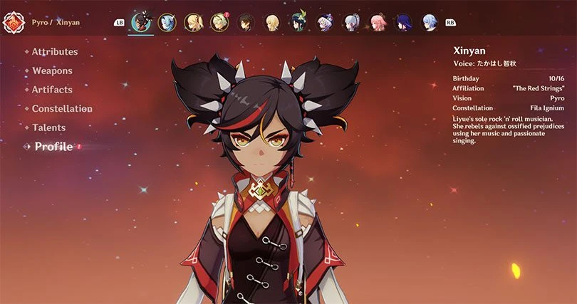 Profile of Xinyan in Genshin Impact