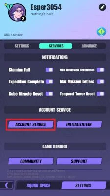 Change account through settings