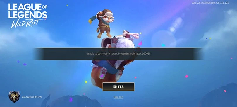 Solution Error 100018 in Wild Rift: cannot connect to server