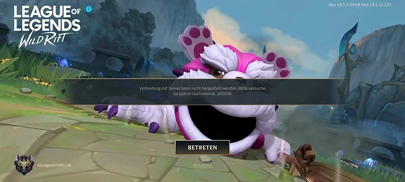 Lösung Fehler 100018 in Wild Rift : Verbindung zum Server nicht möglich