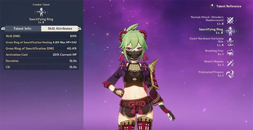 Kuki Shinobu's elemental attack statistics in Genshin Impact