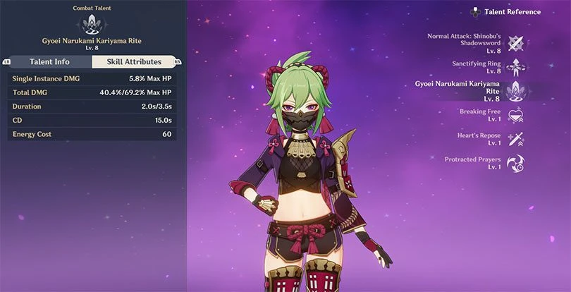 Kuki Shinobu's elemental rampage statistics