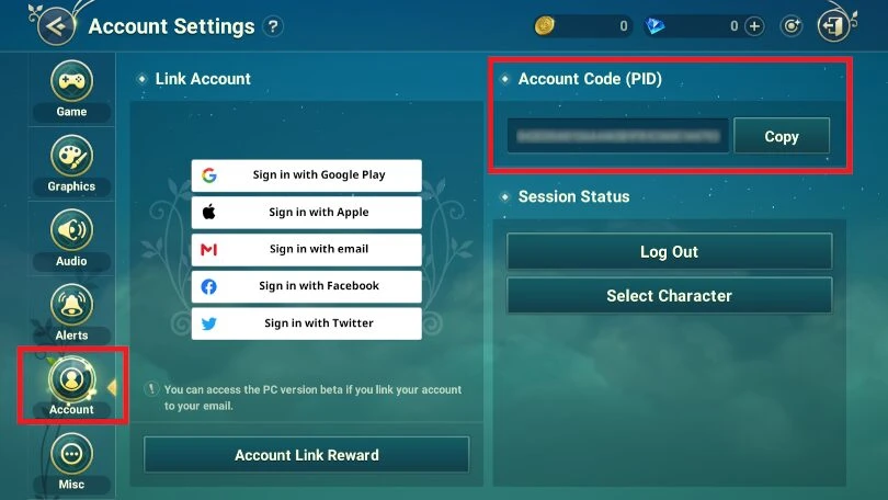 Find your account code in Ni no Kuni: Cross Worlds