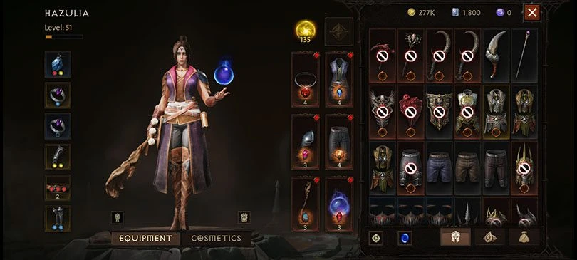 Equipment after switch Diablo Immortal class