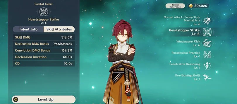 Statistics of Heizou's elemental skill in Genshin Impact