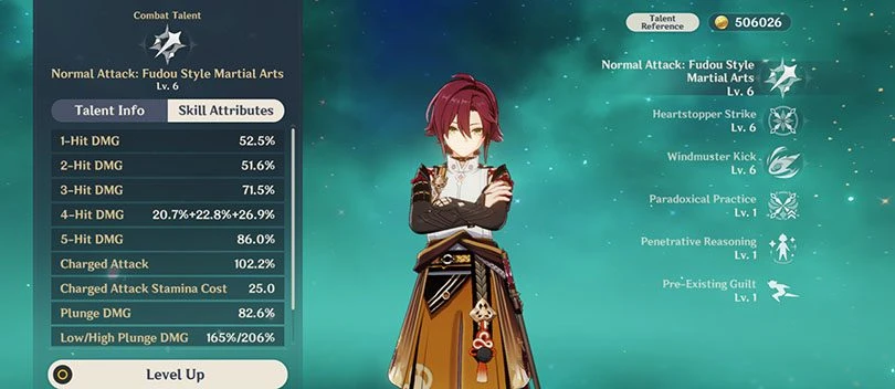 Heizou's normal attack statistics 
