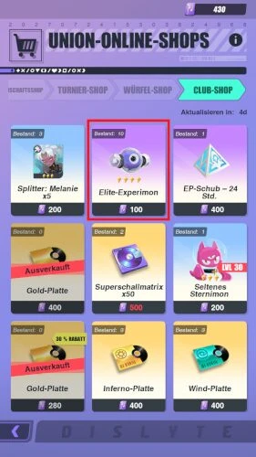 Der Club-shop bietet Elite experimon an