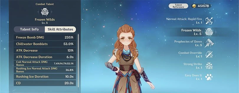 Statistics of the elemental attack of Aloy in Genshin Impact