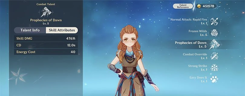 Statistics of Aloy's elemental rampage in Genshin Impact
