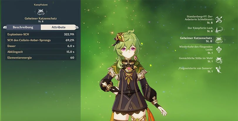 Genshin Impact Collei Elementarer Entfesselung Statistiken