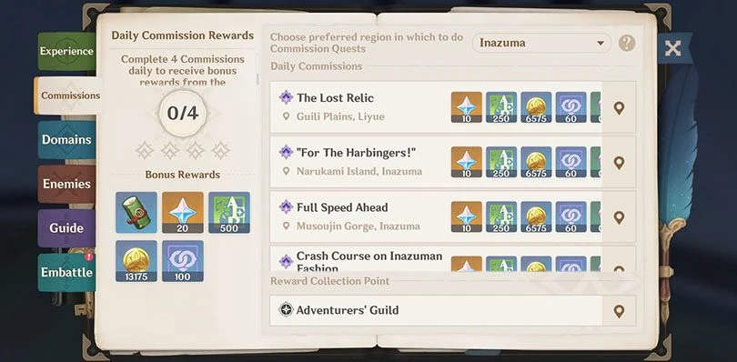 Daily missions in Inazuma