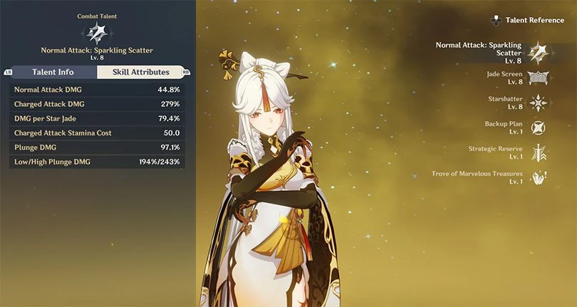 Genshin Impact Ningguang : normal attack statistics