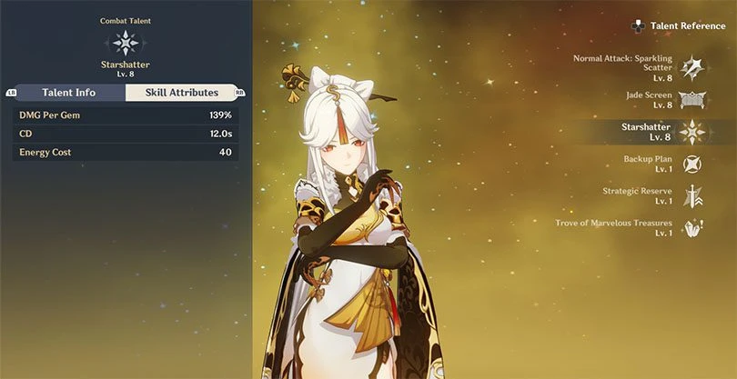 Statistics of Ningguang's elemental rampage in Genshin Impact