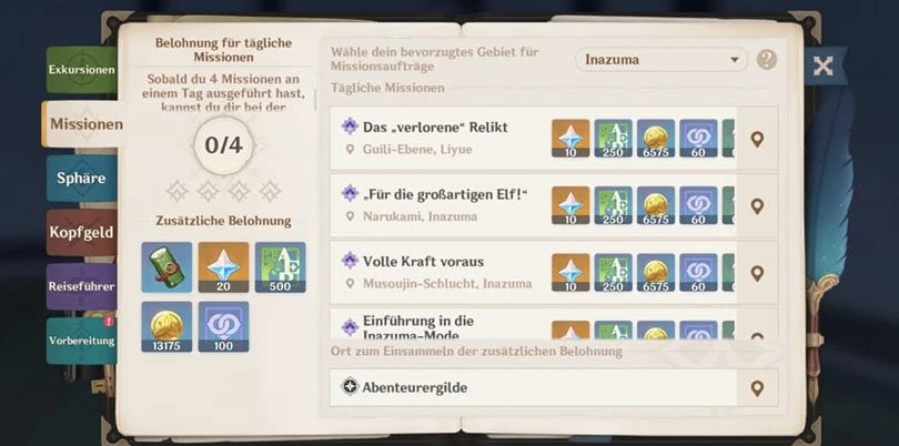 Tägliche Missionen in Inazuma