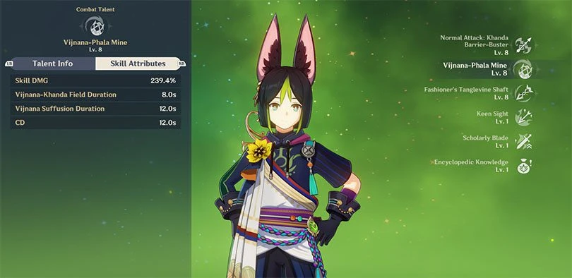 Statistics of Genshin Impact Tighnari's elemental ability