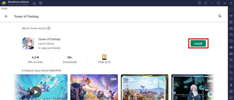 Installer Tower of Fantasy PC via Play Store