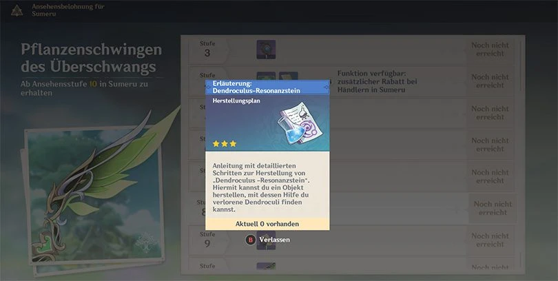 Erhalte das Rezept für den Genshin Impact Verlorener Dendroculus-Resonanzstein