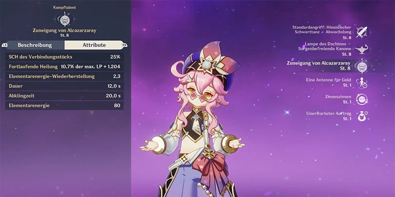 Genshin Impact Doris Elementarer Entfesselung Statistiken 