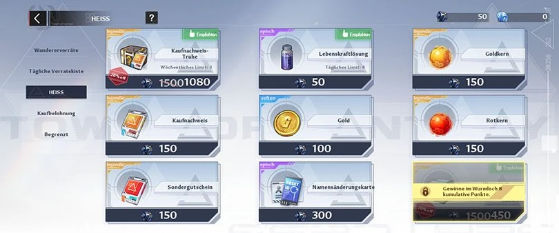Shop zum Tauschen von Tower of Fantasy Dunkler Kristalle