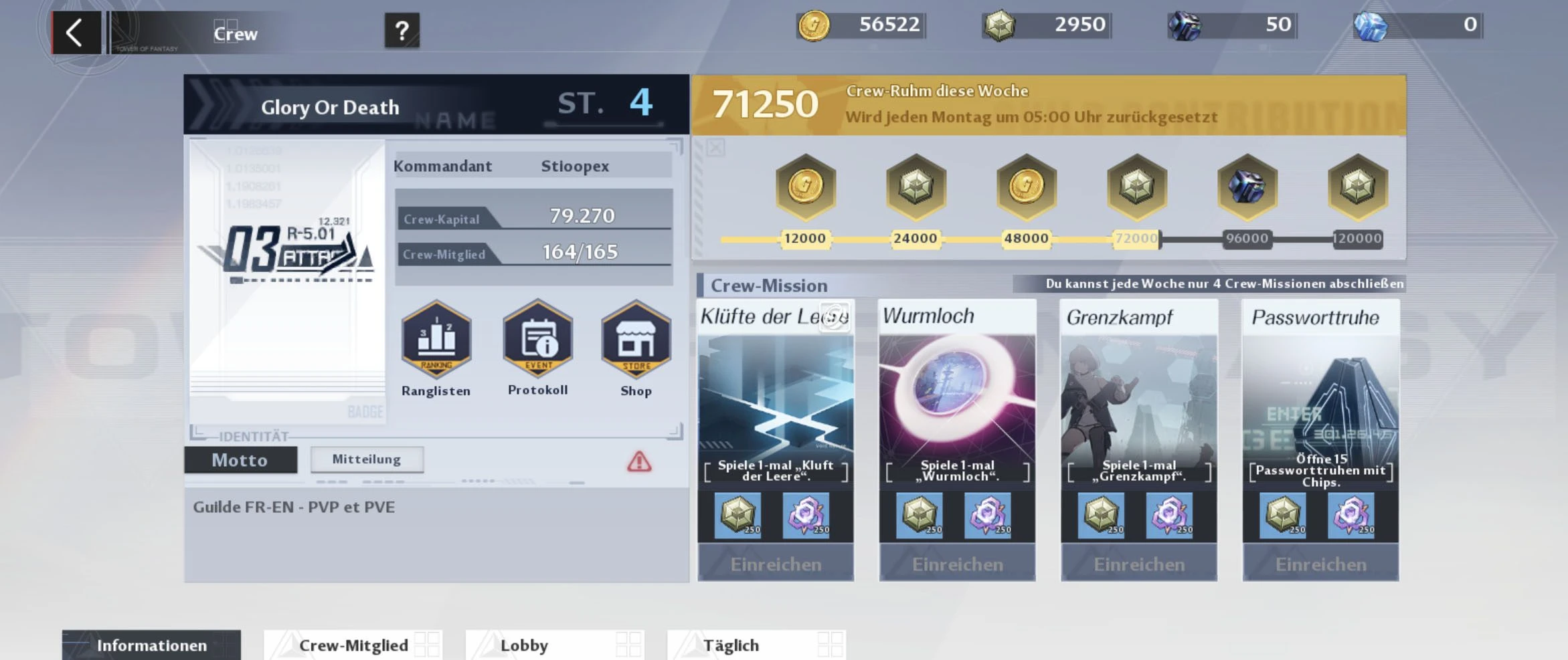 Teil eines Teams zu sein, um Tower of Fantasy Dunkler Kristalle