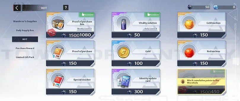 Store for Tower of Fantasy dark crystals