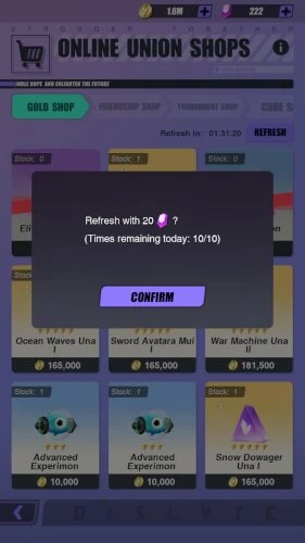 Use the Dislyte crystals to update the gold shop