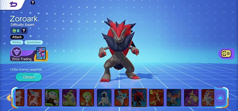 Pokémon Unite Zoroark's profile