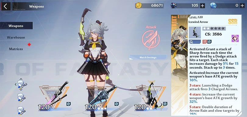 Progression of Tsubasa's weapon
