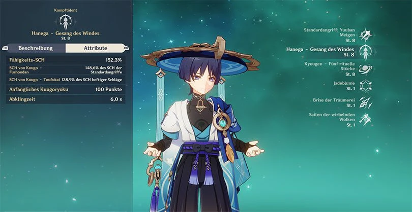 Statistiken über den Elementarangriff von Genshin Impact Wanderer