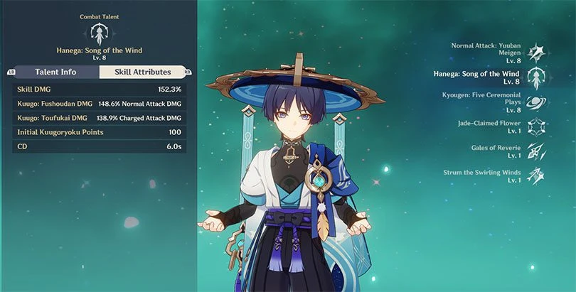 Statistics of the elemental attack of Genshin Impact Wanderer