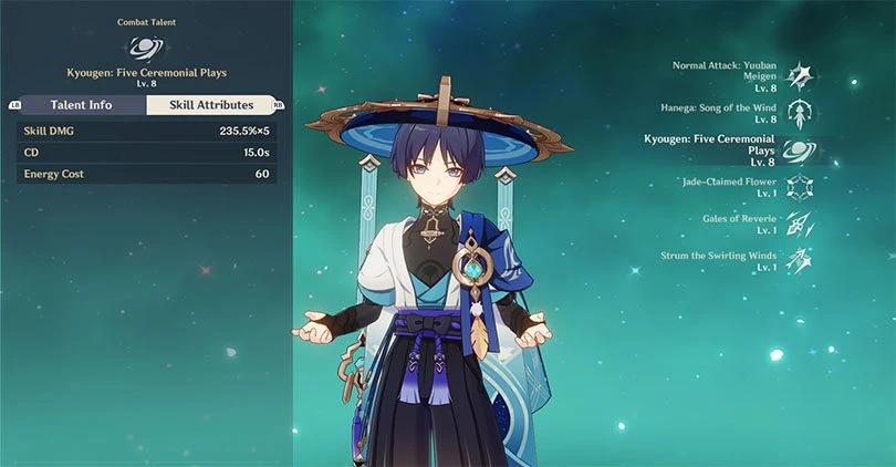 Wanderer's elemental rampage statistics in Genshin Impact