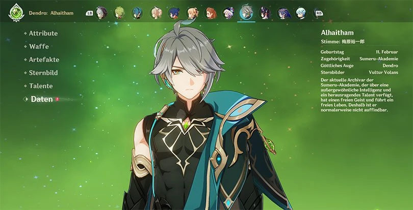 Profil von Alhaitham in Genshin Impact
