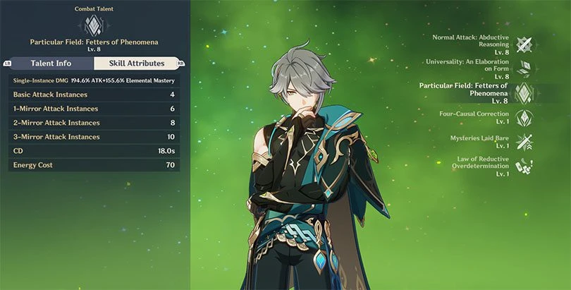 Statistics of Alhaitham's elemental rampage at level 8
