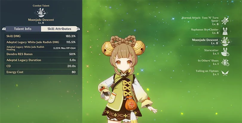 Statistics of Yaoyao's elemental rampage in Genshin Impact