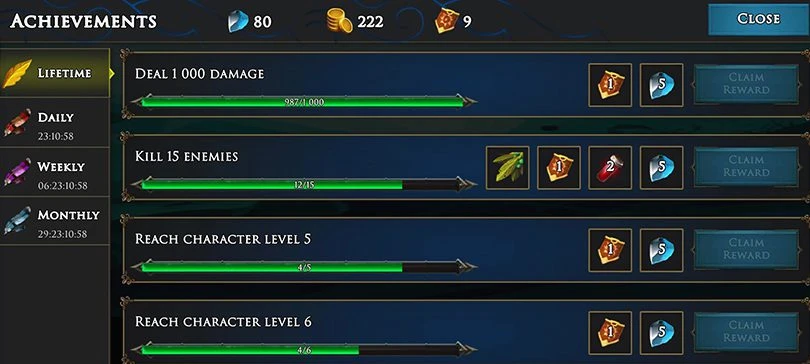 Moonshades RPG achievements
