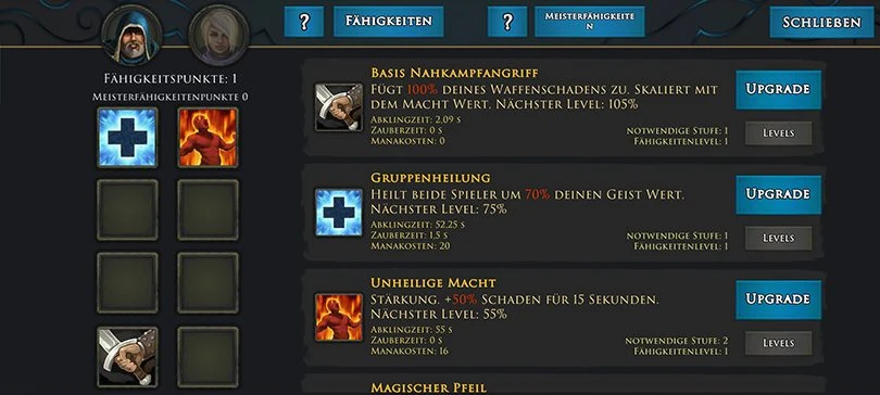 Moonshades RPG Fähigkeiten