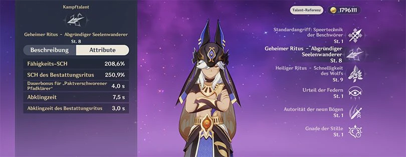 Statistik über den Elementarangriff Cyno in Genshin Impact
