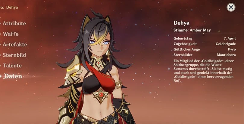 Dehyas Profil in Genshin Impact