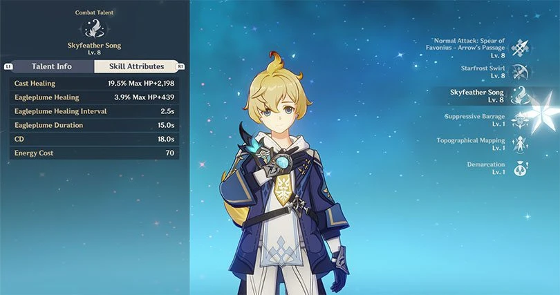 Mika's elemental rampage statistics in Genshin Impact
