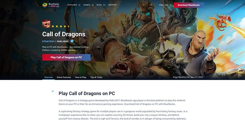 Play Call of Dragons on PC via Bluestacks emulator